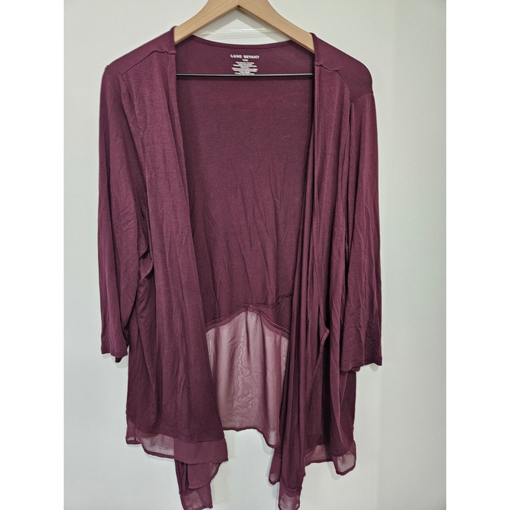 Lane‎ Bryant Womens Burgundy Open Front Cardigan Chiffon Trim 18/20 1115049